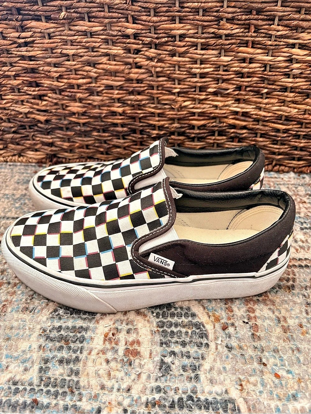 Vans Classic Slip-On Checkered Sneakers in Black & White